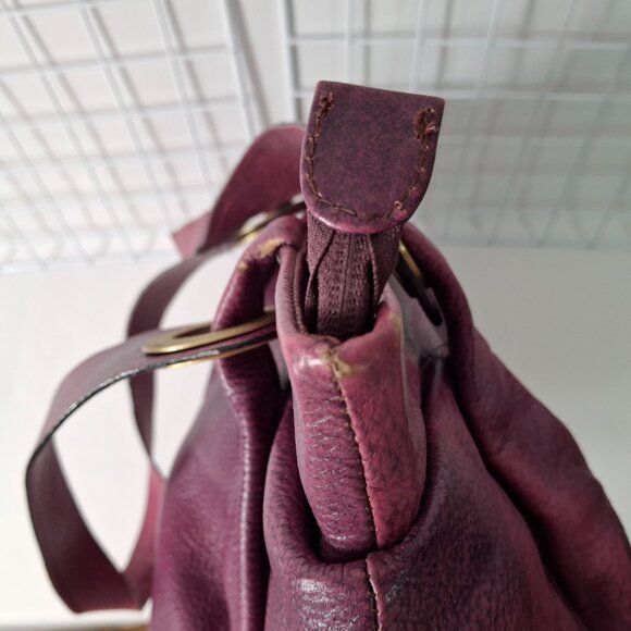 Vintage Wenz Mauve Leather Shoulder Bag Unique Design Zipper Close Large Grommet - Picture 10 of 16